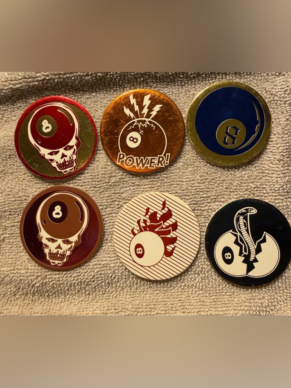 Vintage POGS Power Ball Graphic Pins - Assorted Metallic and Cream Designs